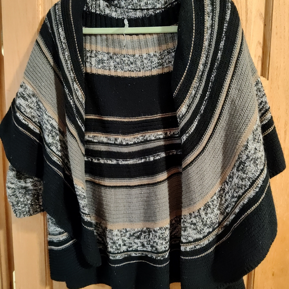 Style & Co. Black and Gray Striped Open Front Cardigan XL